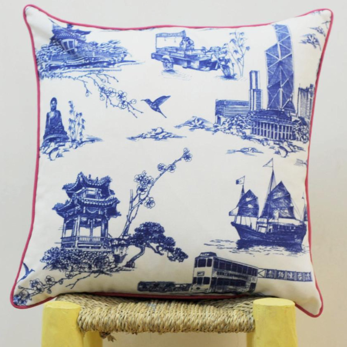 Hong Kong Blue Square Cushion cover